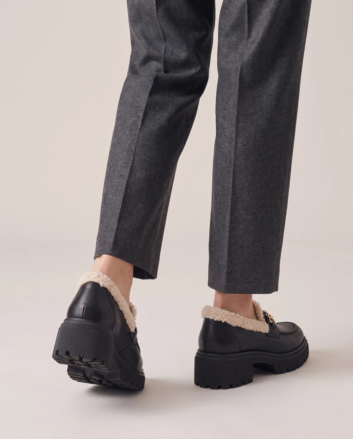 Women's Fleece-Lined Platform Loafers - Marcia - Model Back Detail