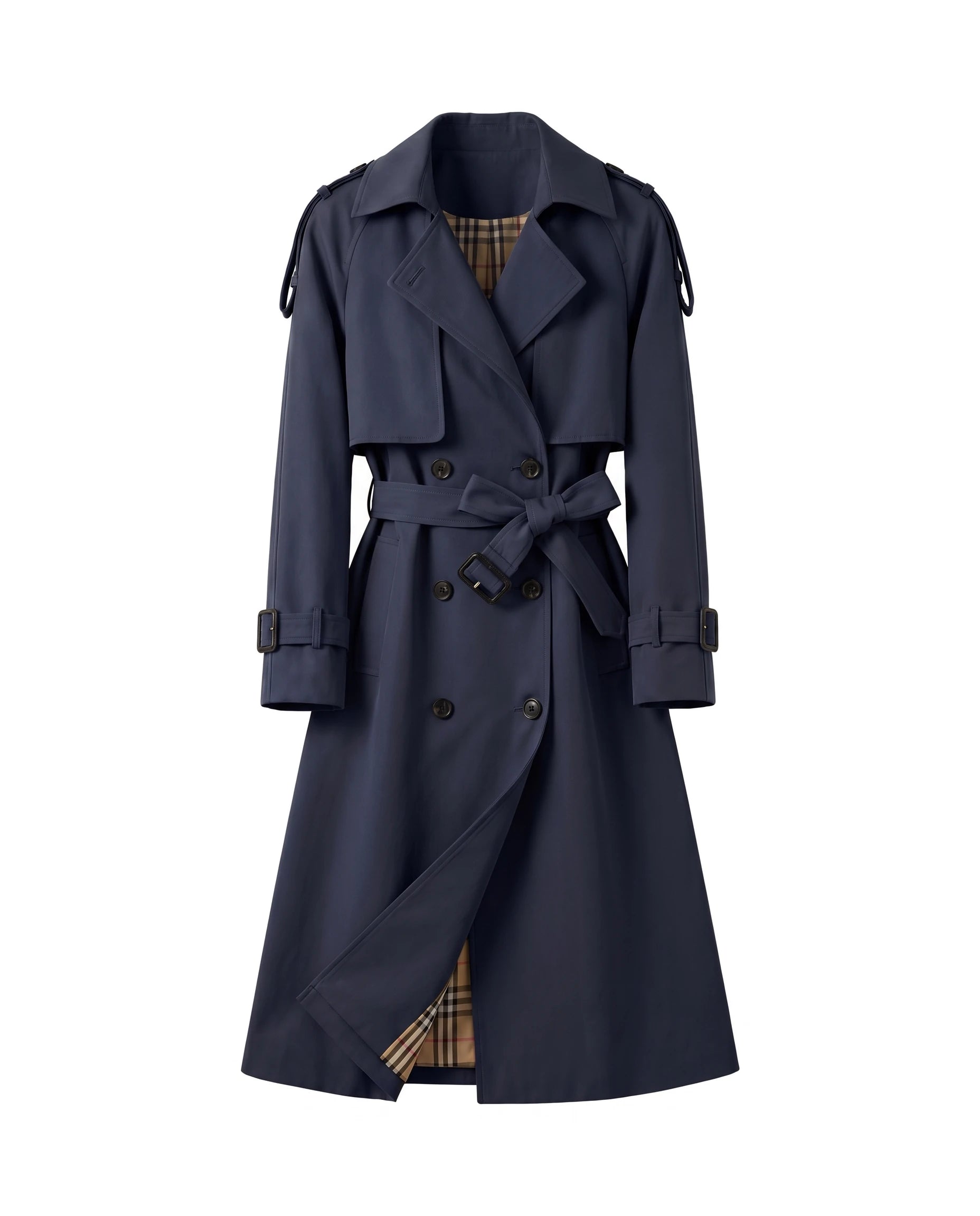 Women's Long Double-Breasted Belted Trench Coat - Francesca - Navy