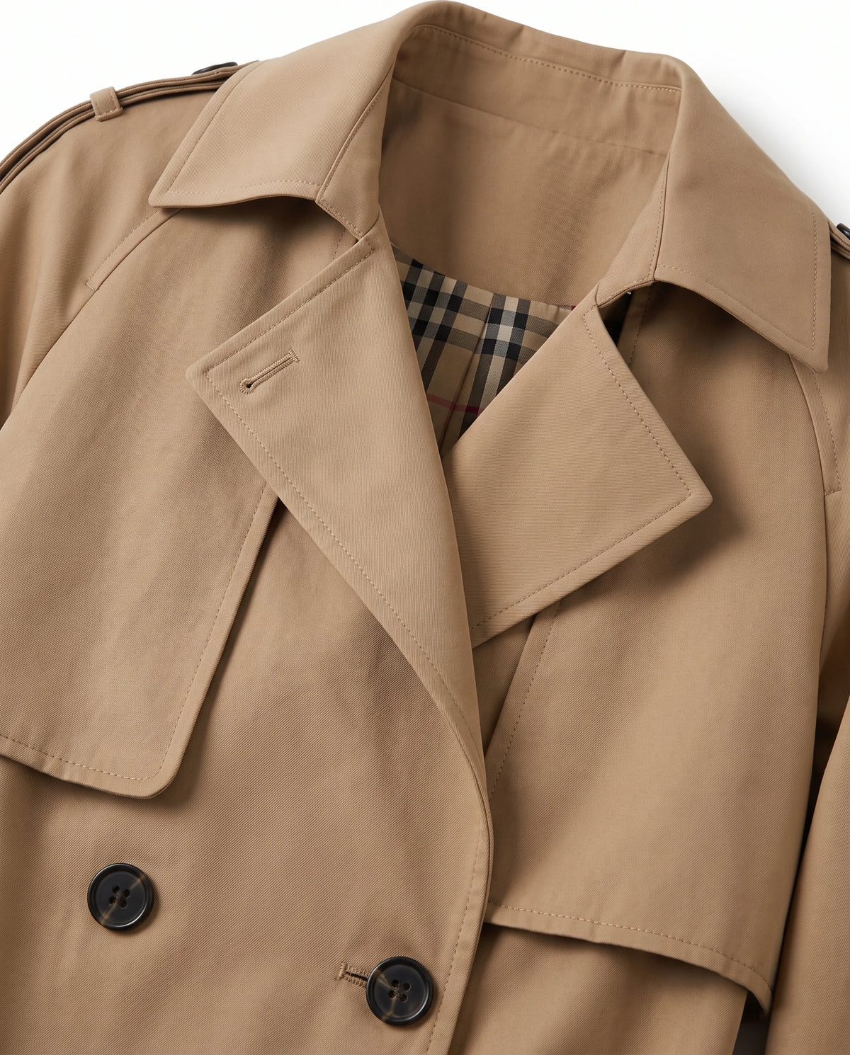 Women's Long Double-Breasted Belted Trench Coat - Francesca - Detail Lapel and Storm Flap