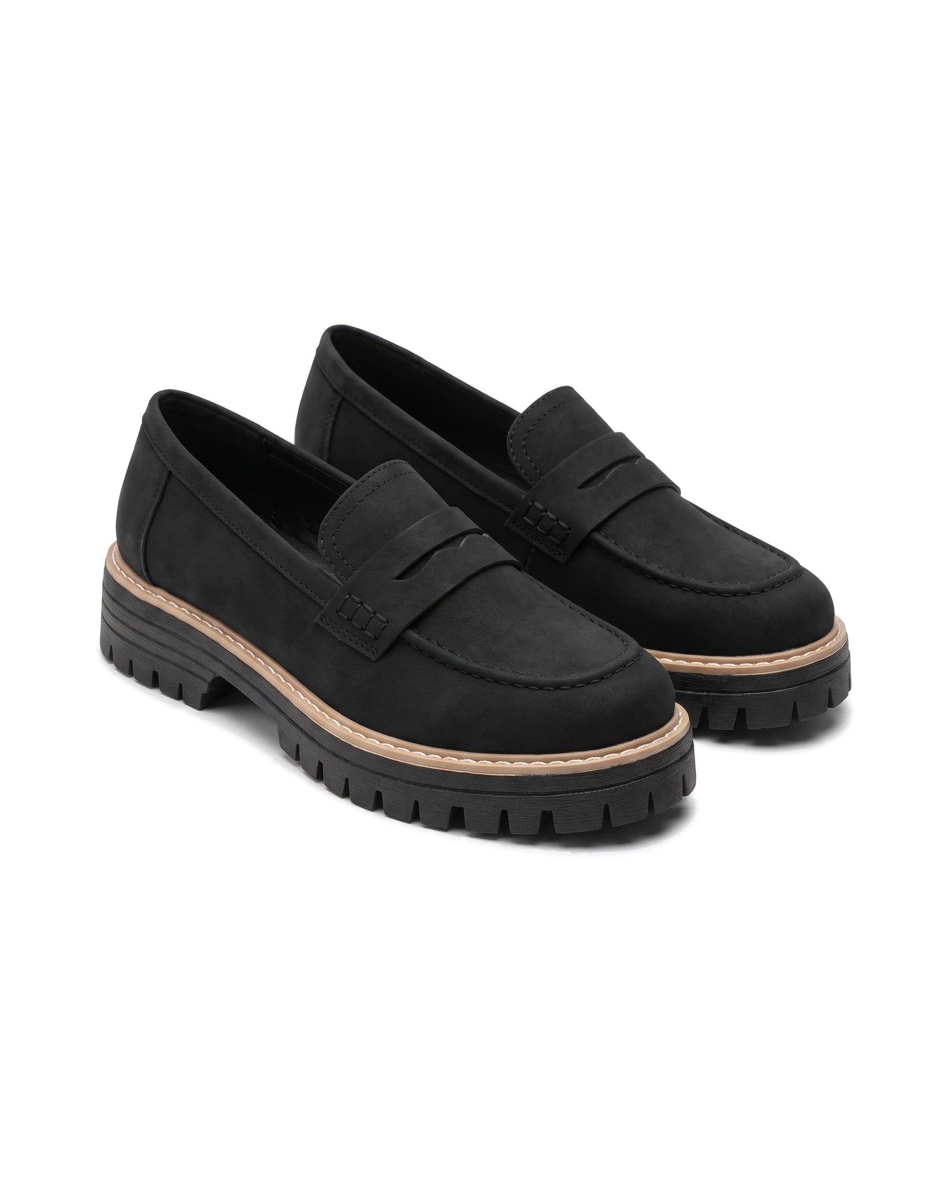 Women's Lug-Sole Penny Loafers - Jutta - Black