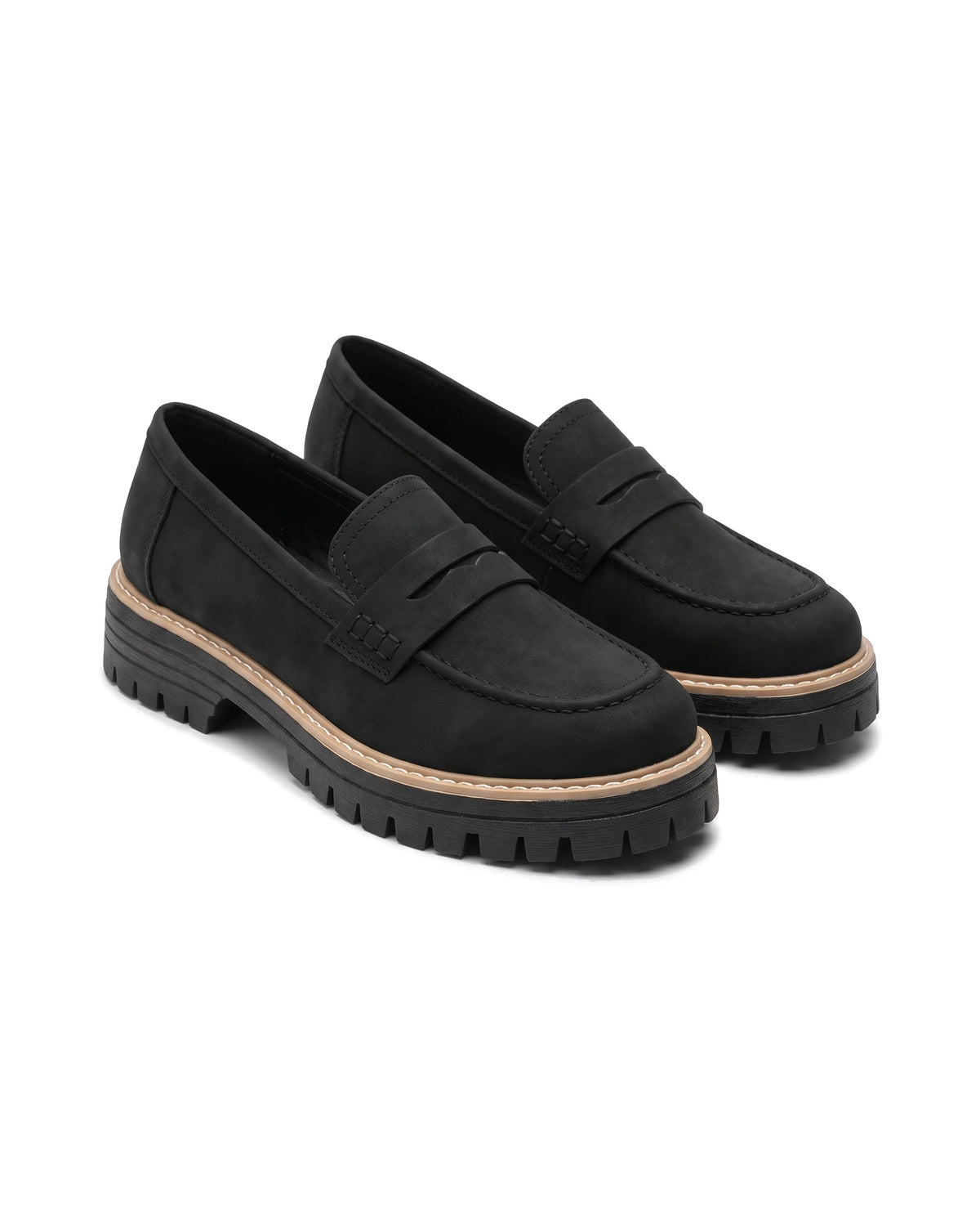 Women's Lug-Sole Penny Loafers - Jutta - Black