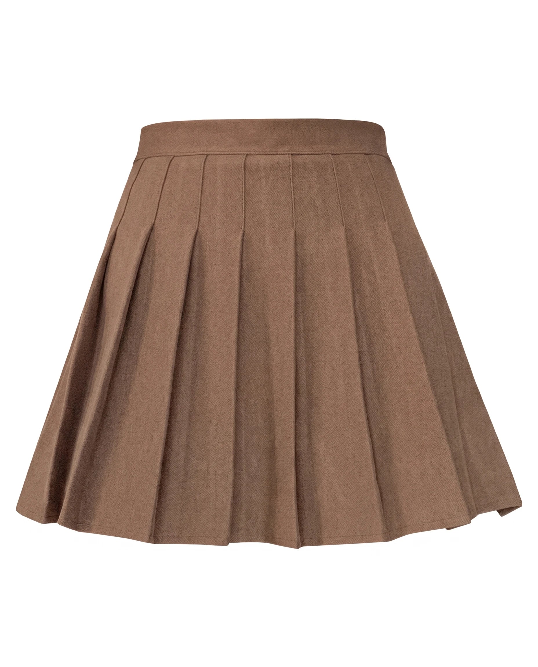 Women's Pleated Mini Skirt - Oxford - Brown