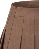 Women's Pleated Mini Skirt - Oxford - Waistband and Zipper Detail