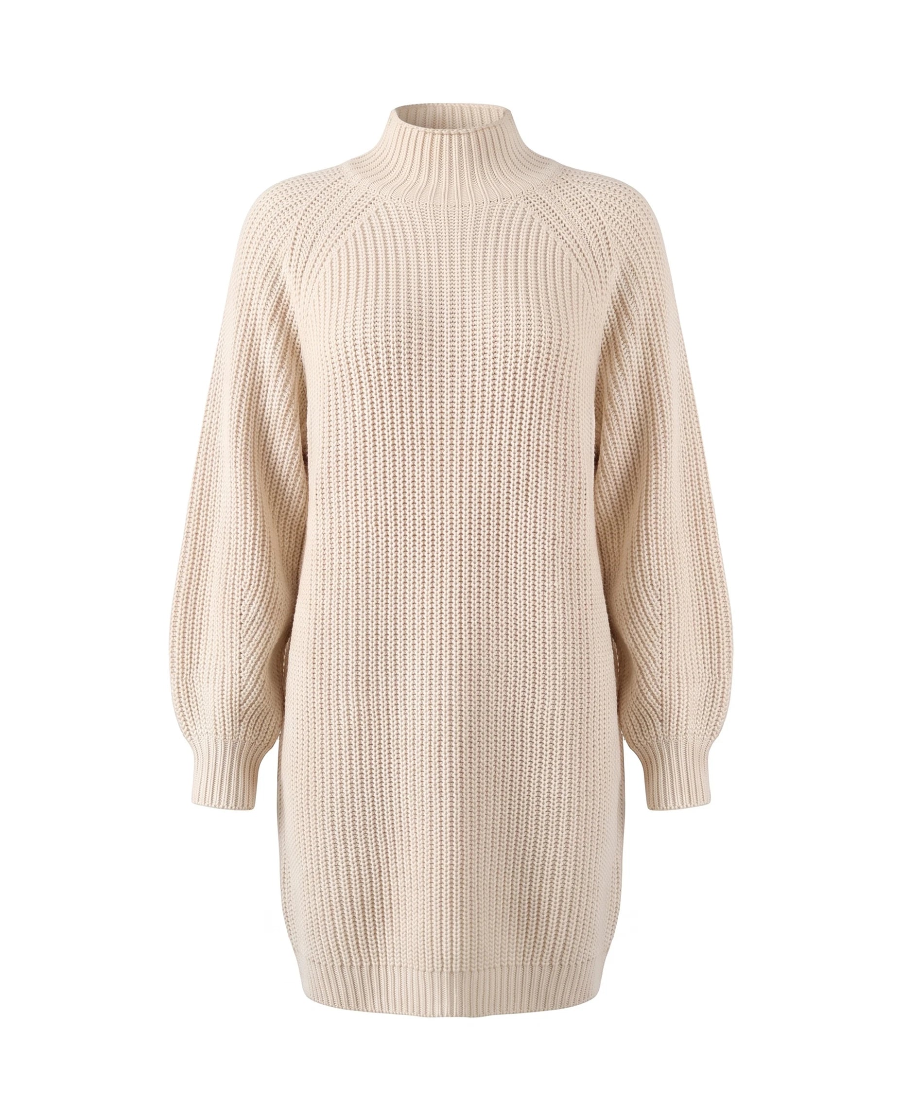 Women's Rib-Knit Raglan Sweater Dress - Claudia - Apricot