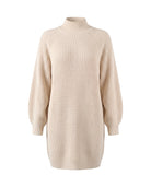 Women's Rib-Knit Raglan Sweater Dress - Claudia - Apricot