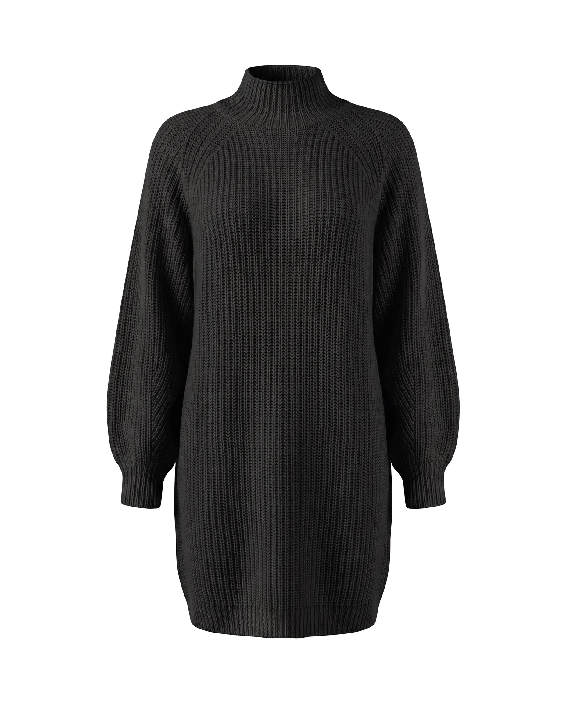 Women's Rib-Knit Raglan Sweater Dress - Claudia - Black