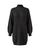 Women's Rib-Knit Raglan Sweater Dress - Claudia - Black
