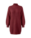 Women's Rib-Knit Raglan Sweater Dress - Claudia - Burgundy
