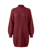 Women's Rib-Knit Raglan Sweater Dress - Claudia - Burgundy