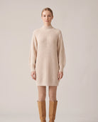 Women's Rib-Knit Raglan Sweater Dress - Claudia - Model Front