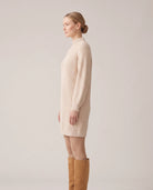 Women's Rib-Knit Raglan Sweater Dress - Claudia - Model Side