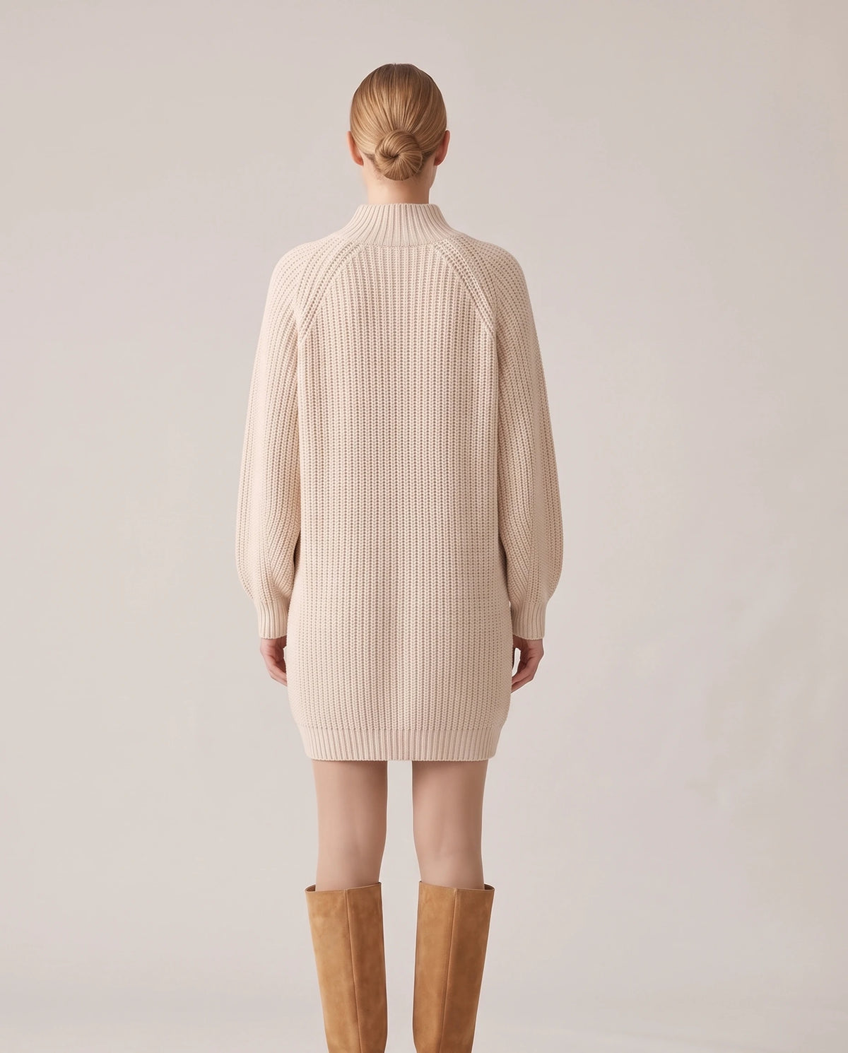 Women's Rib-Knit Raglan Sweater Dress - Claudia - Model Back