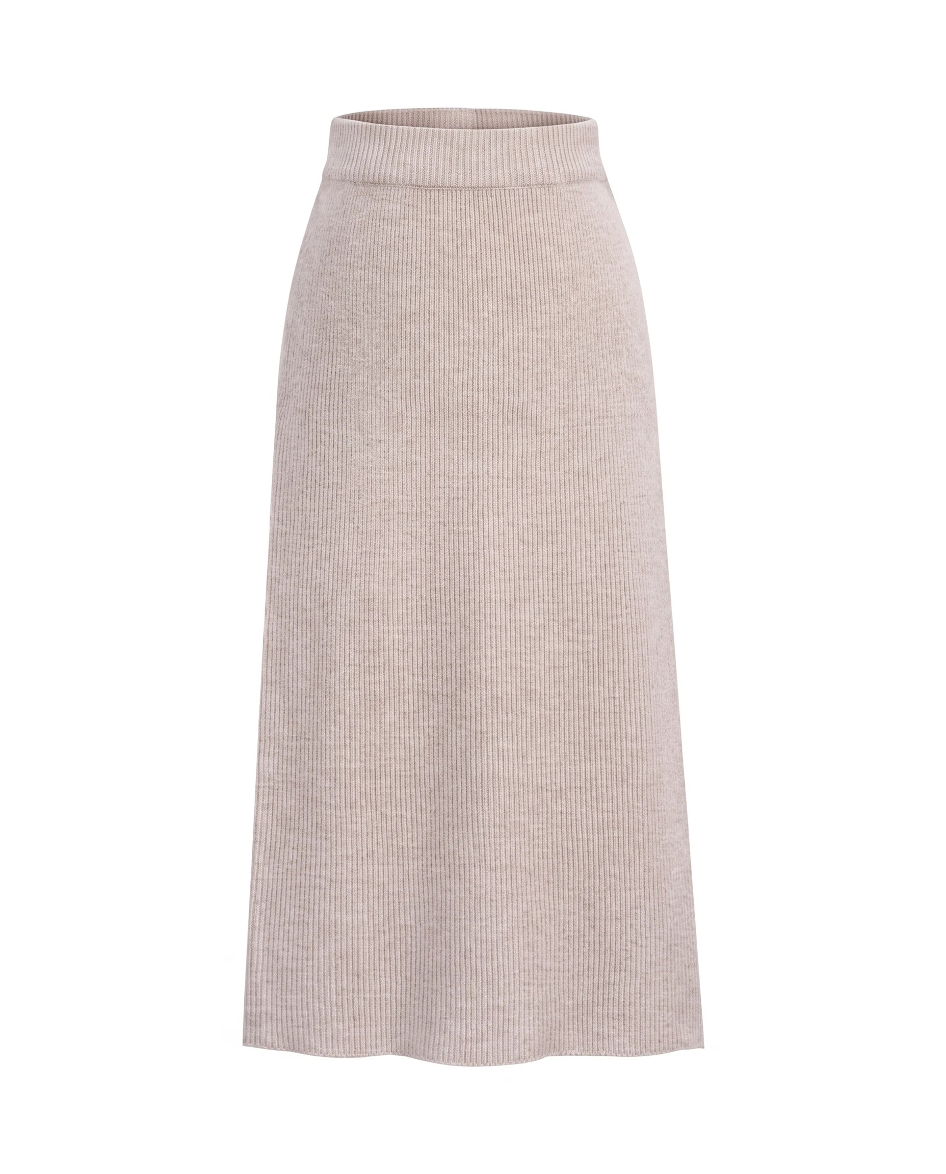 Women's Ribbed Knit Midi Skirt - Beatrice - Beige