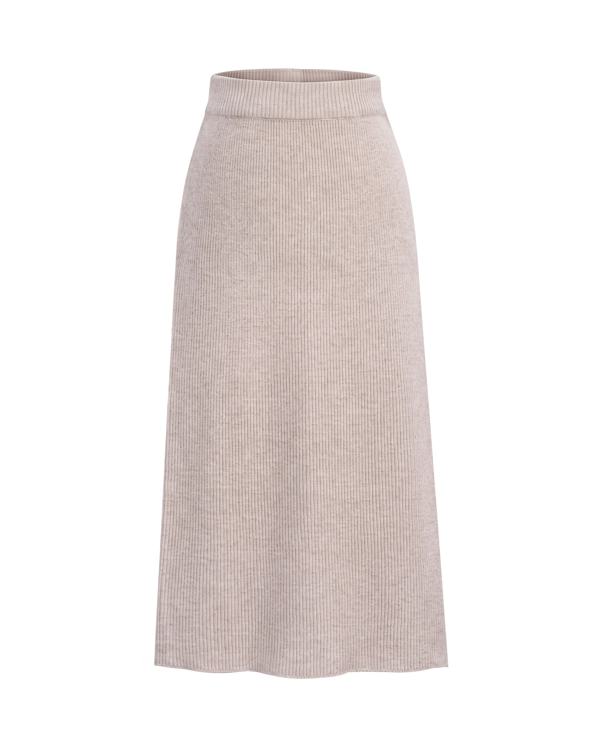 Women's Ribbed Knit Midi Skirt - Beatrice - Beige