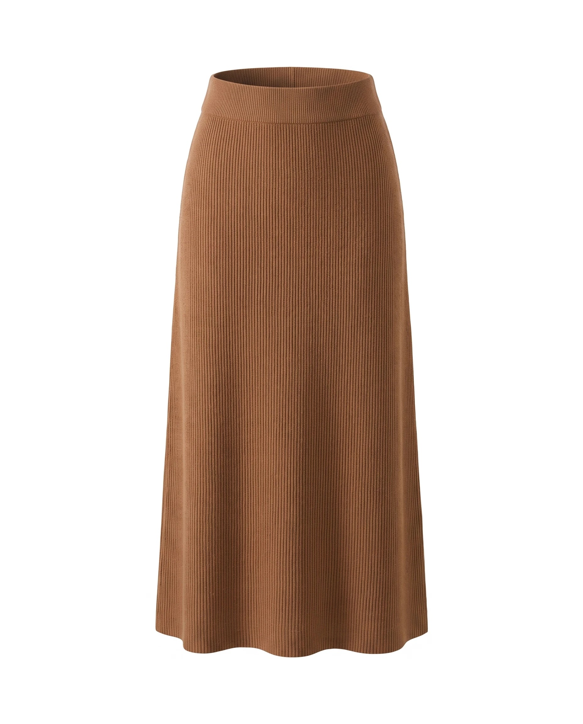 Women's Ribbed Knit Midi Skirt - Beatrice - Camel