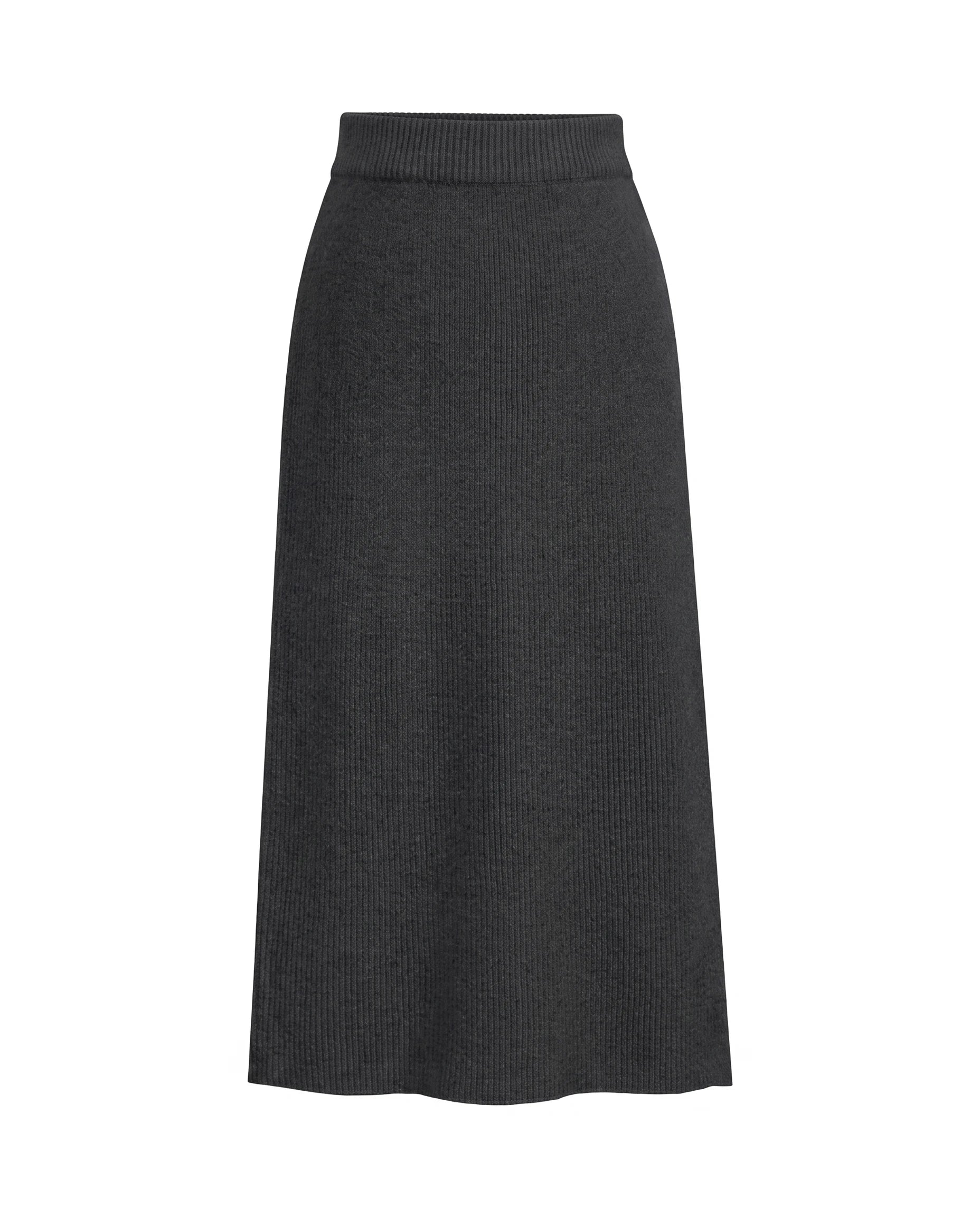 Women's Ribbed Knit Midi Skirt - Beatrice - Dark Gray