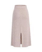 Women's Ribbed Knit Midi Skirt - Beatrice - Beige Back View