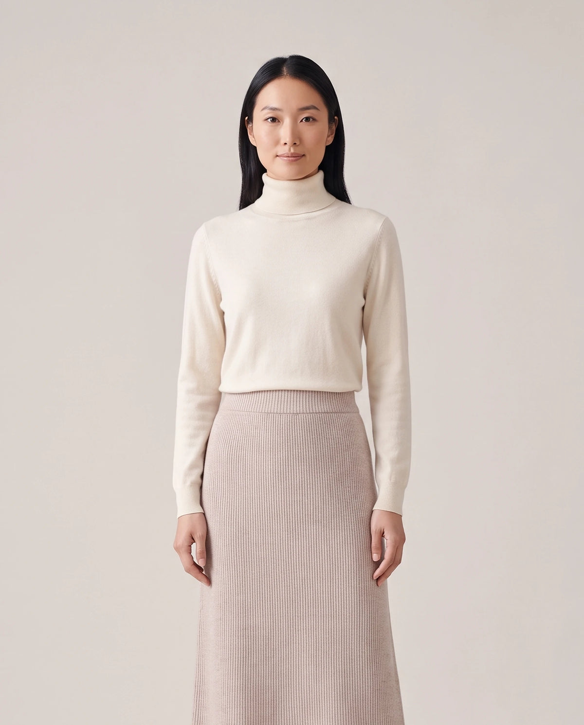 Women's Ribbed Knit Midi Skirt - Beatrice - Model Front