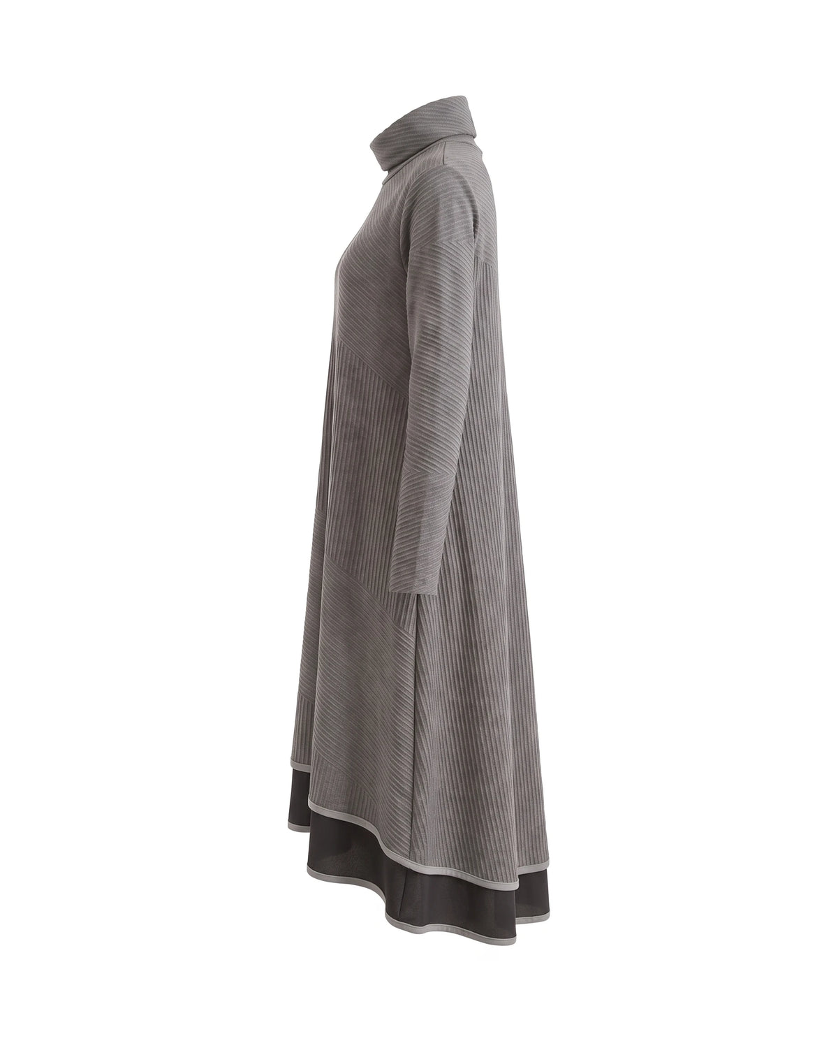 Women's Ribbed Turtleneck A-Line Maxi Dress - Thalia - Side View