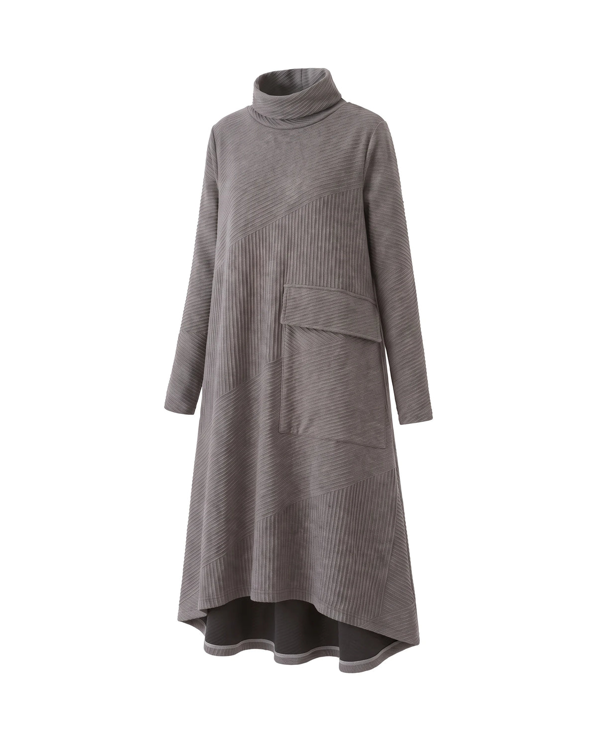 Women's Ribbed Turtleneck A-Line Maxi Dress - Thalia - Three-Quarter View