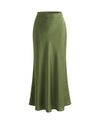 Women's Satin Maxi Skirt - Olive Green