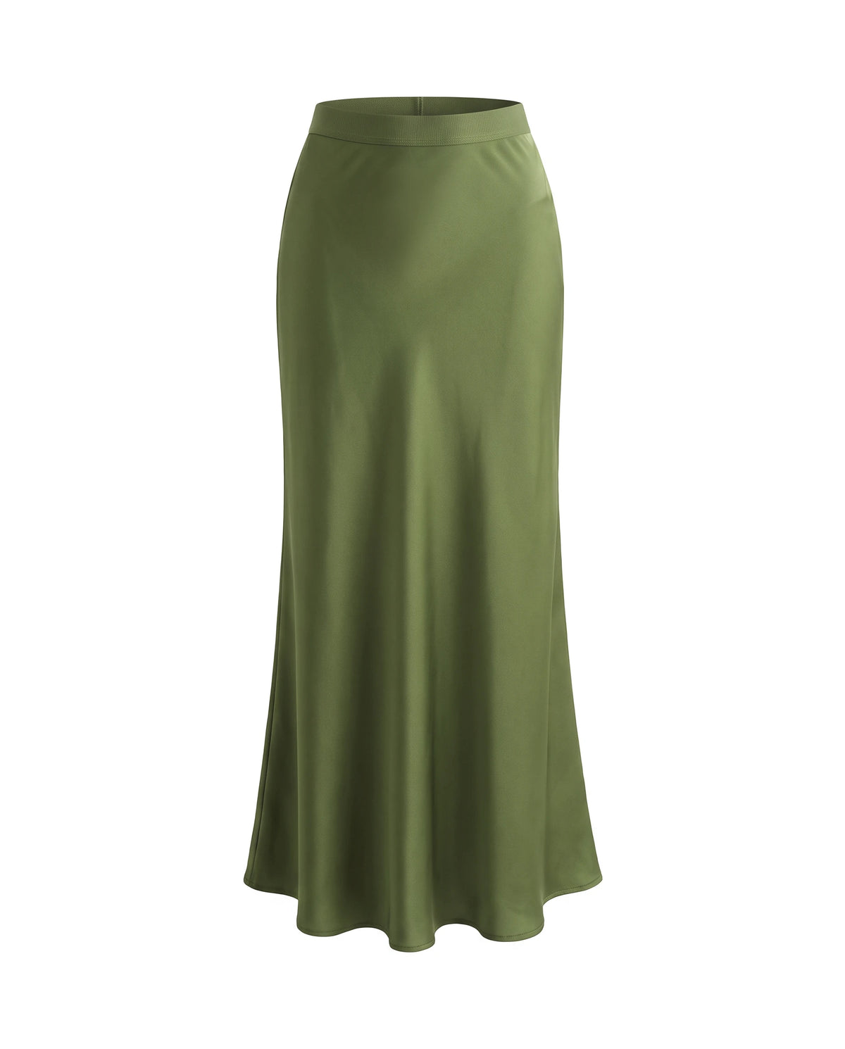 Women's Satin Maxi Skirt - Olive Green