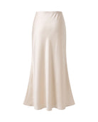 Women's Satin Maxi Skirt - Beige Back View