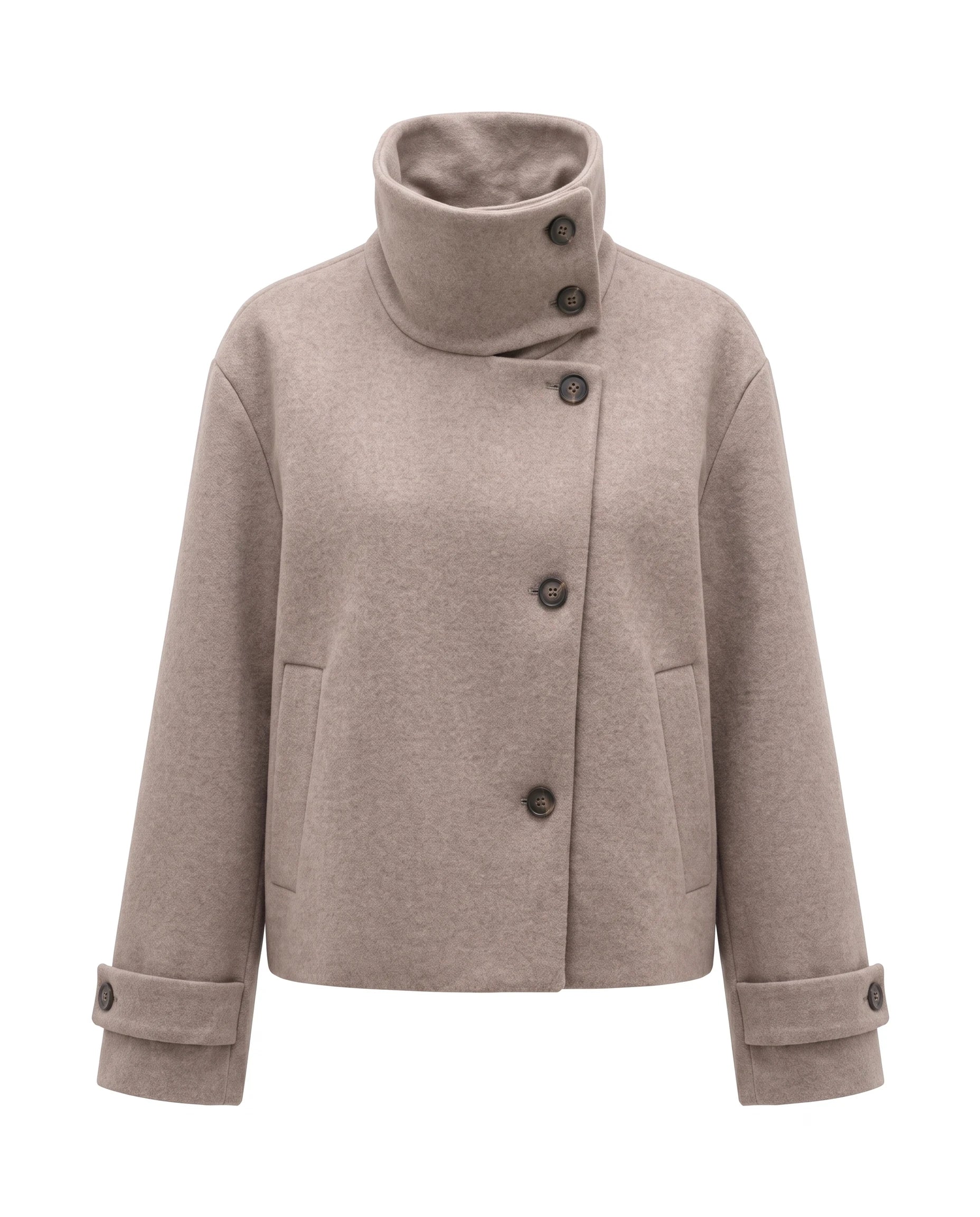 Women's Stand-Collar Short Coat - Victoria - Taupe