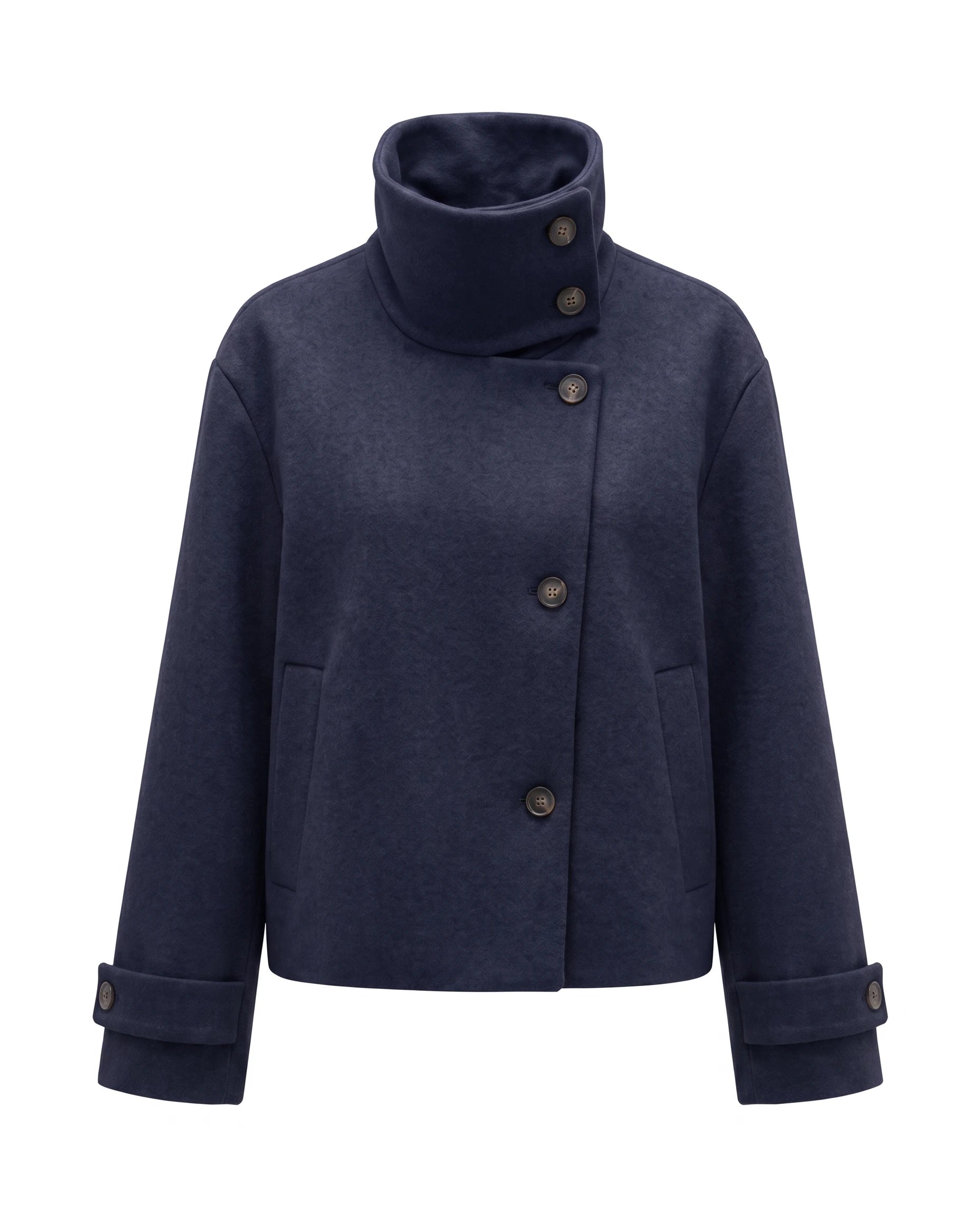 Women's Stand-Collar Short Coat - Victoria - Navy