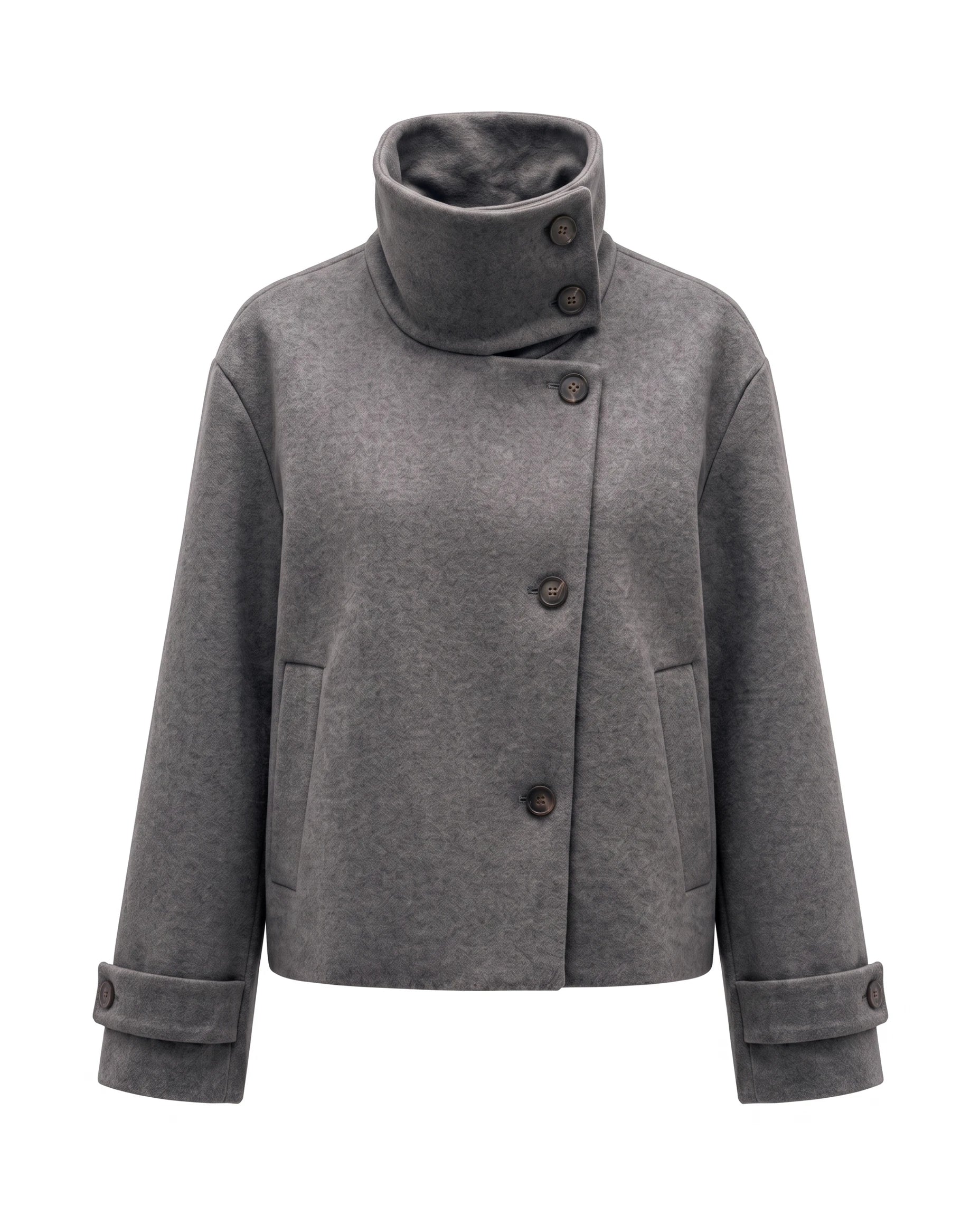 Women's Stand-Collar Short Coat - Victoria - Gray