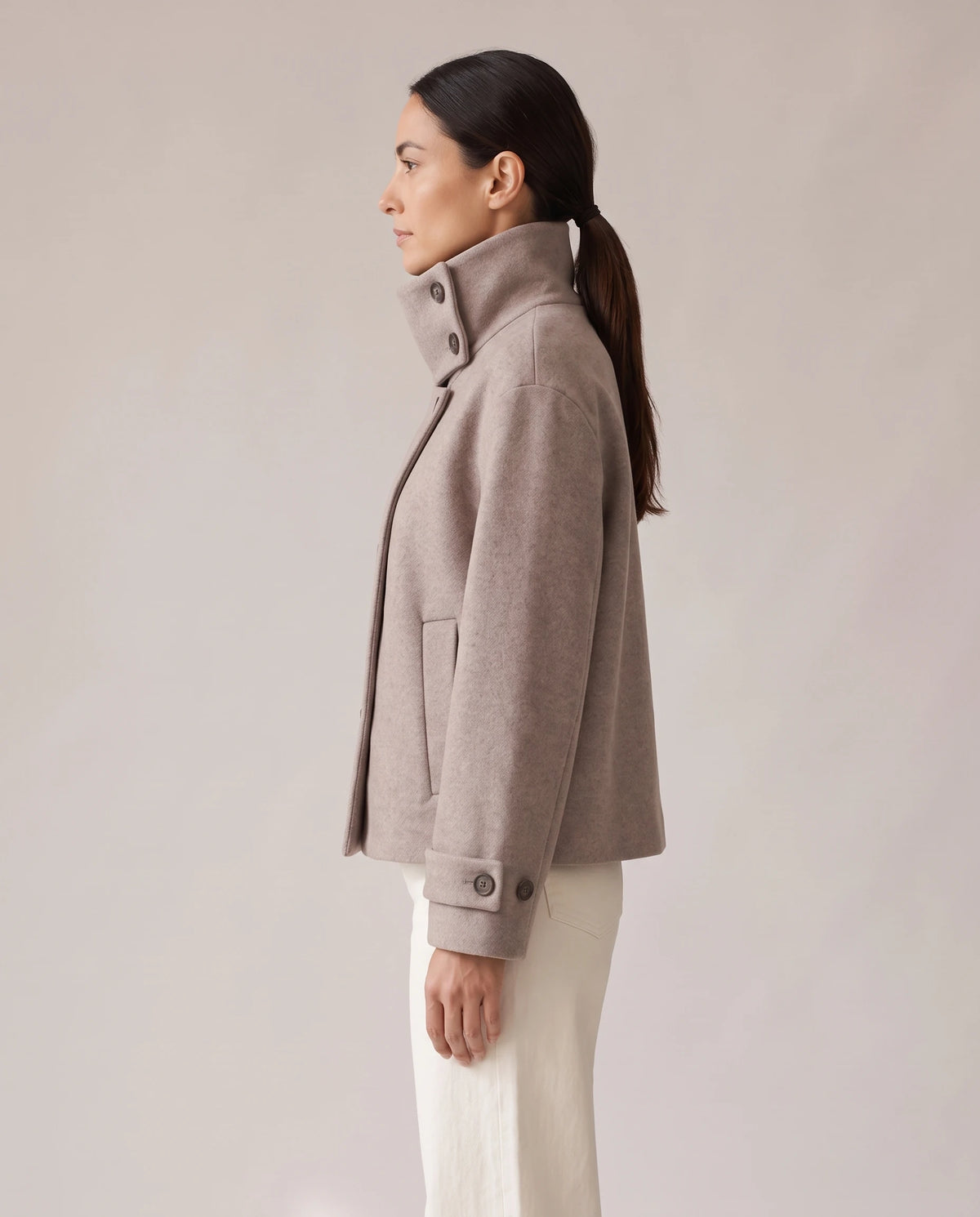 Women's Stand-Collar Short Coat - Victoria - Model Side View