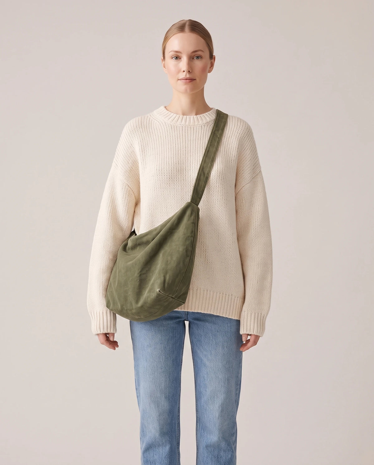 Women's Washed Canvas Hobo Bag - Colette - Model Front