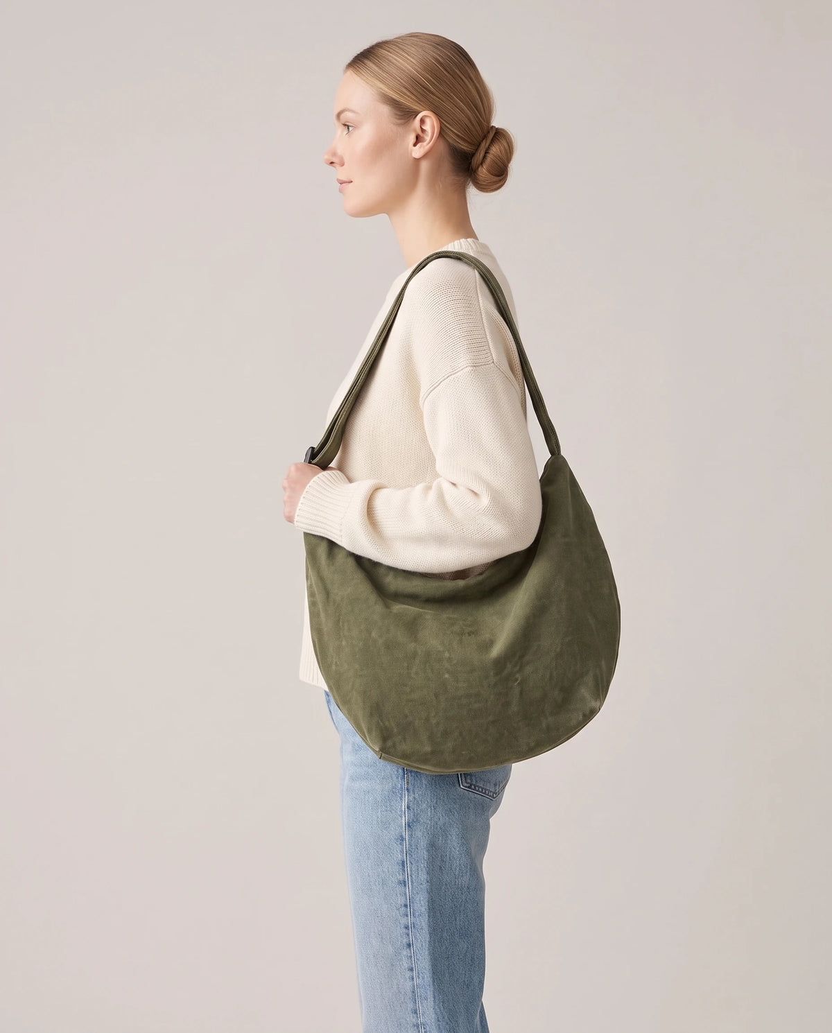 Women's Washed Canvas Hobo Bag - Colette - Model Side