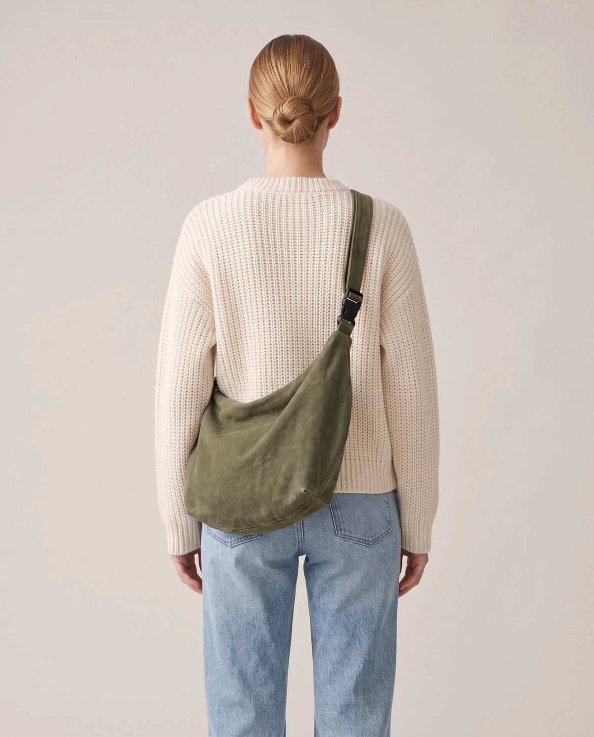 Women's Washed Canvas Hobo Bag - Colette - Model Back