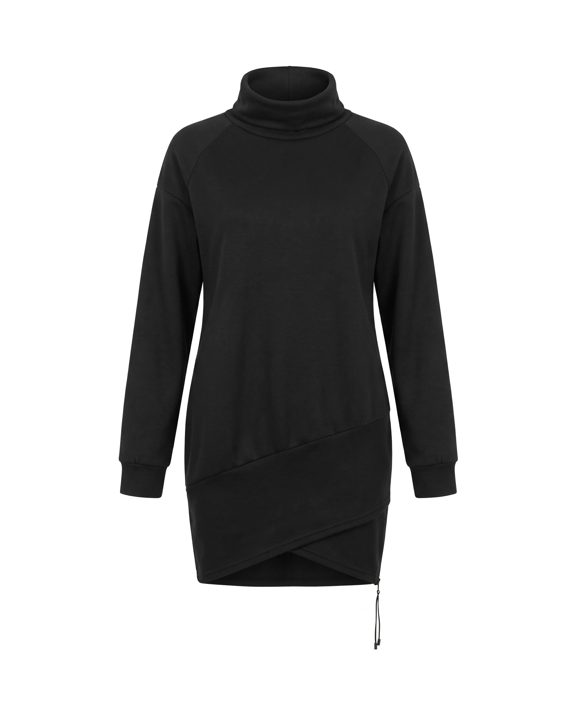 Women's Wrap-Hem Turtleneck Fleece Dress - Cornelia - Black