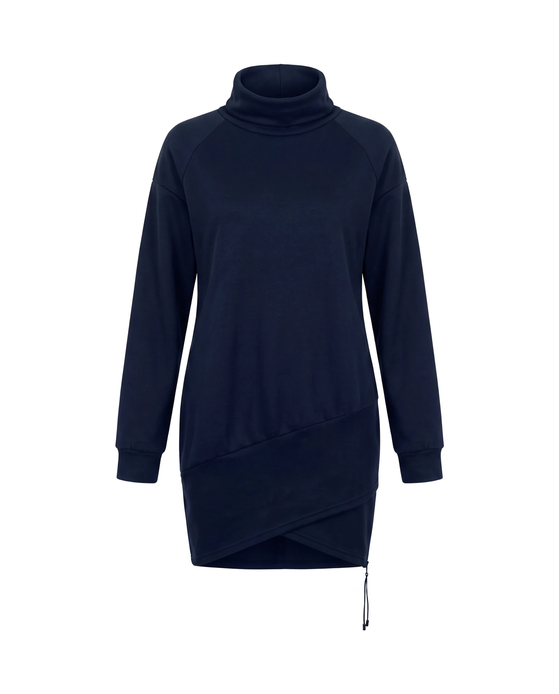 Women's Wrap-Hem Turtleneck Fleece Dress - Cornelia - Navy