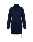 Women's Wrap-Hem Turtleneck Fleece Dress - Cornelia - Navy