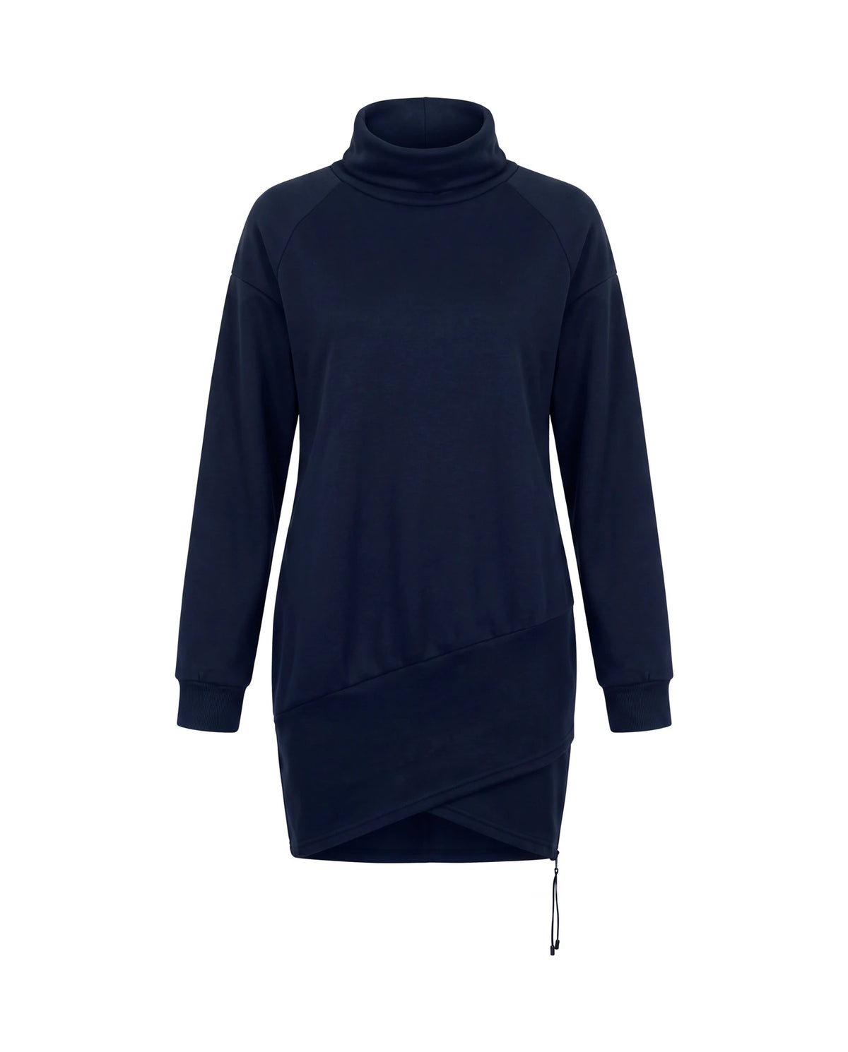 Women's Wrap-Hem Turtleneck Fleece Dress - Cornelia - Navy