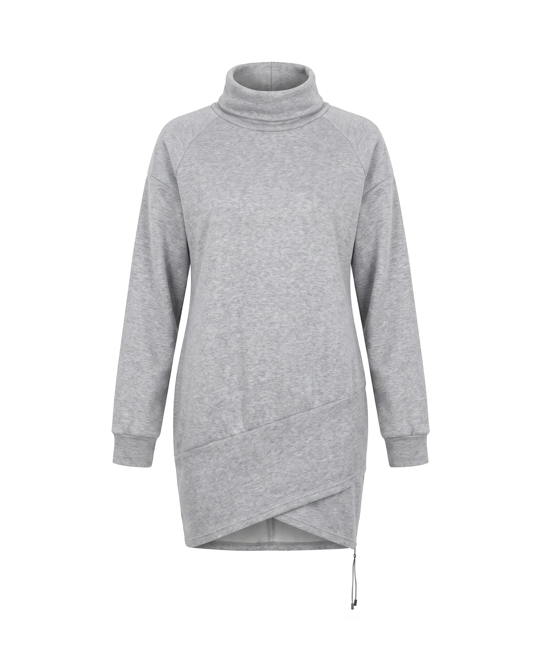 Women's Wrap-Hem Turtleneck Fleece Dress - Cornelia - Light Gray