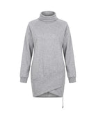 Women's Wrap-Hem Turtleneck Fleece Dress - Cornelia - Light Gray