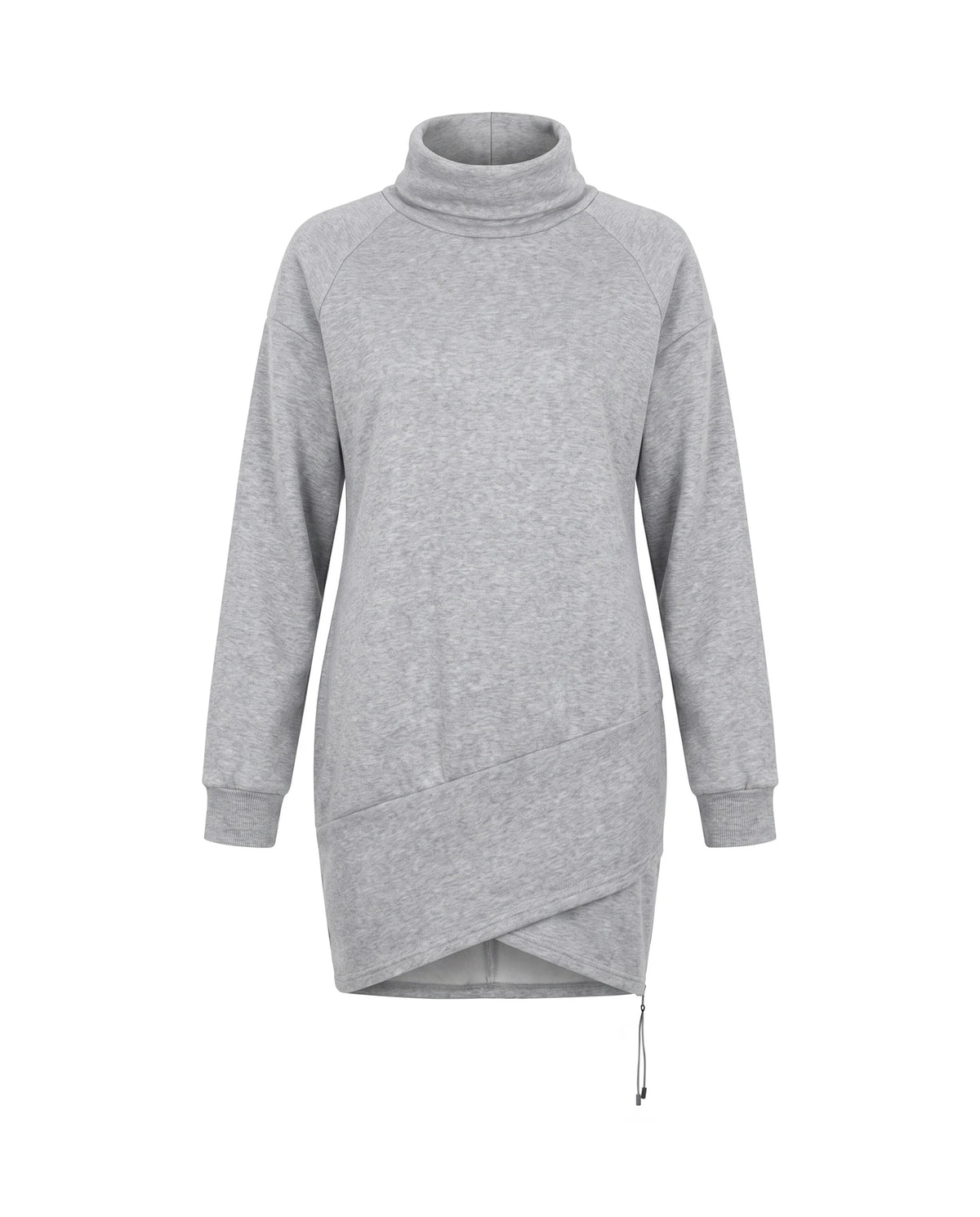 Women's Wrap-Hem Turtleneck Fleece Dress - Cornelia - Light Gray