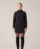 Women's Wrap-Hem Turtleneck Fleece Dress - Cornelia - Model Front