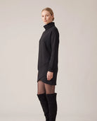 Women's Wrap-Hem Turtleneck Fleece Dress - Cornelia - Model Side