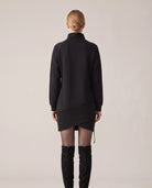 Women's Wrap-Hem Turtleneck Fleece Dress - Cornelia - Model Back