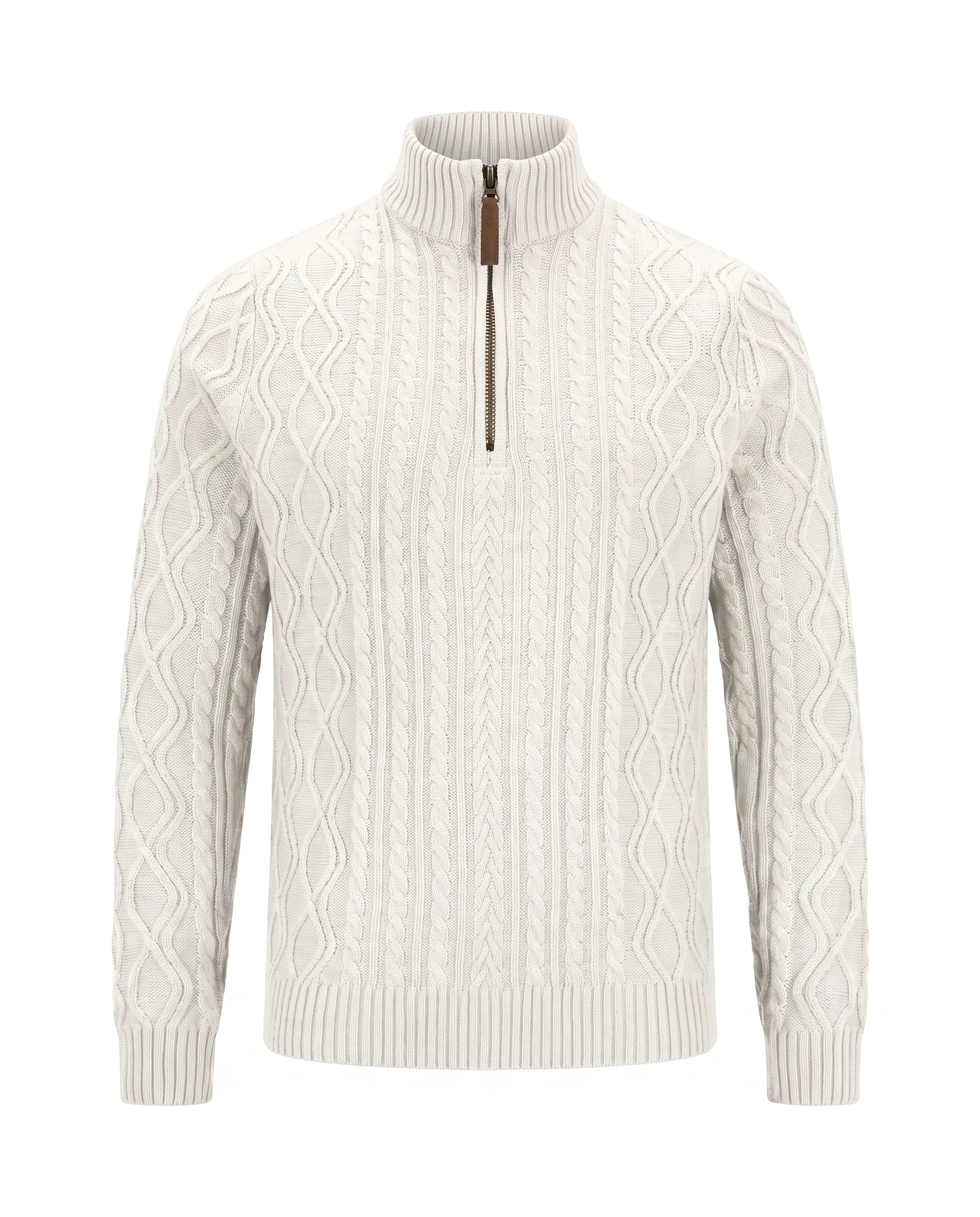 Men's Cable-Knit Quarter-Zip Sweater - Zermatt - White