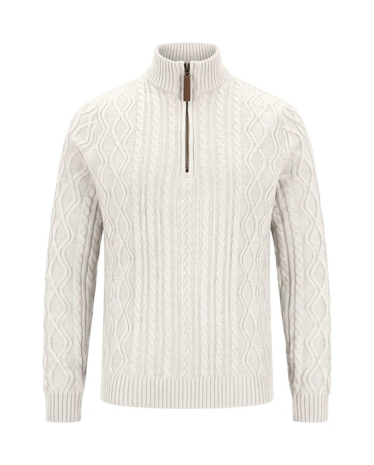 Men's Cable-Knit Quarter-Zip Sweater - Zermatt - White