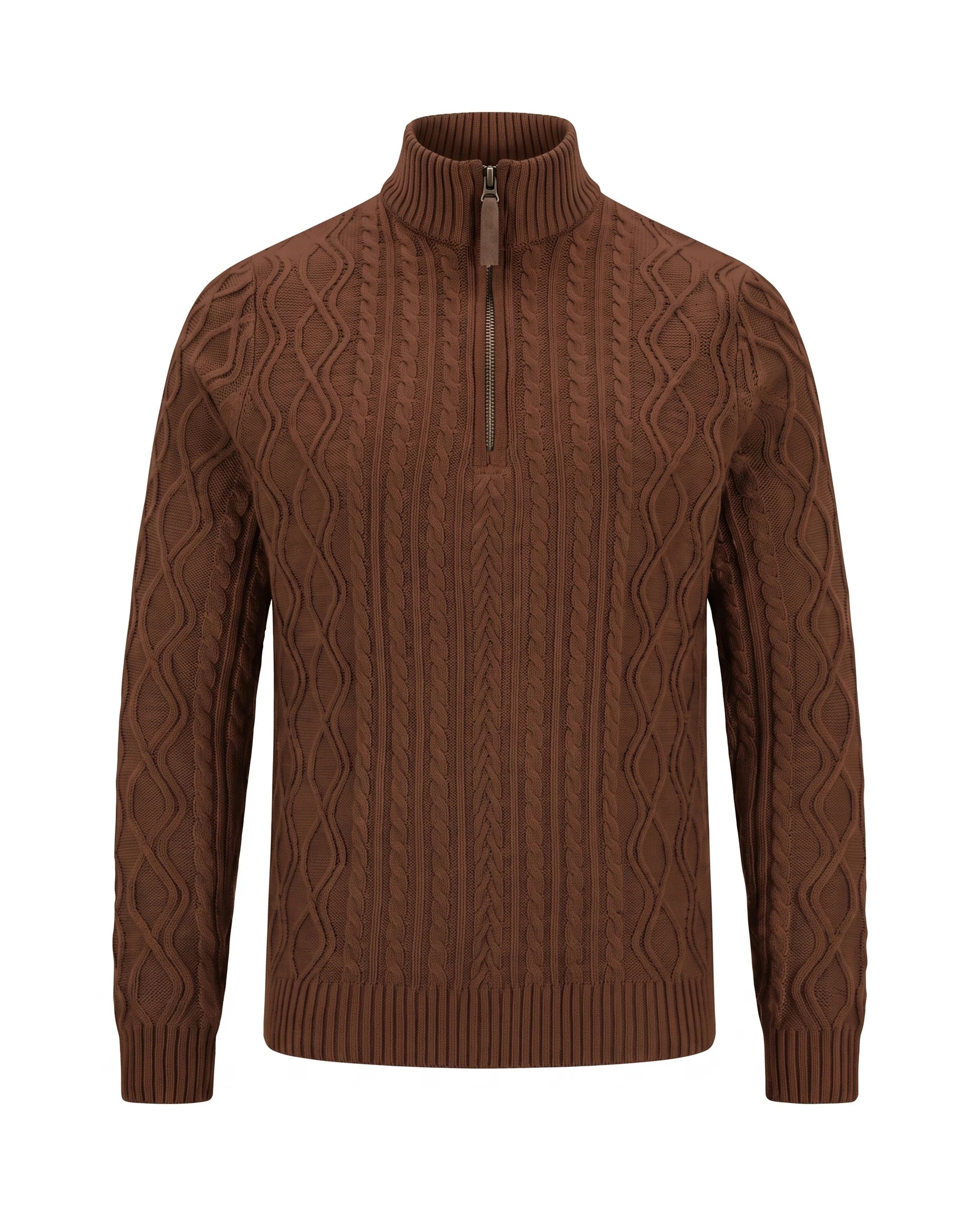Men's Cable-Knit Quarter-Zip Sweater - Zermatt - Brown