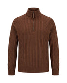Men's Cable-Knit Quarter-Zip Sweater - Zermatt - Brown