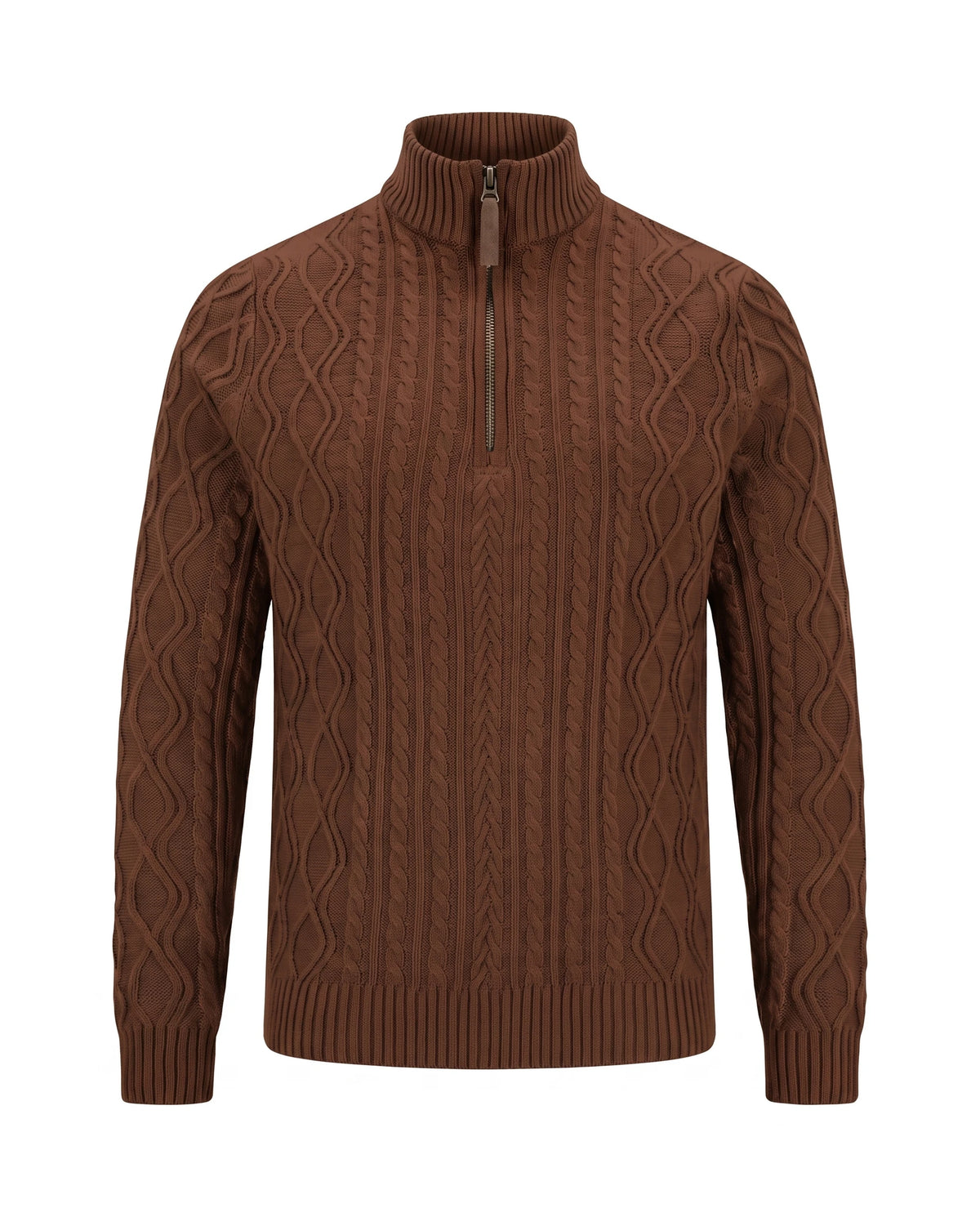 Men's Cable-Knit Quarter-Zip Sweater - Zermatt - Brown