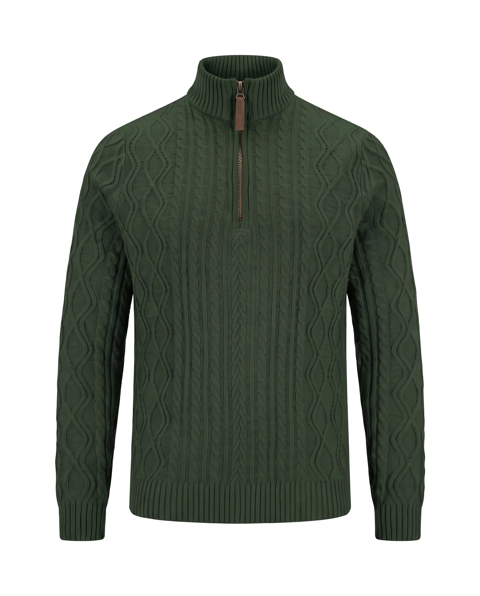 Men's Cable-Knit Quarter-Zip Sweater - Zermatt - Dark Green